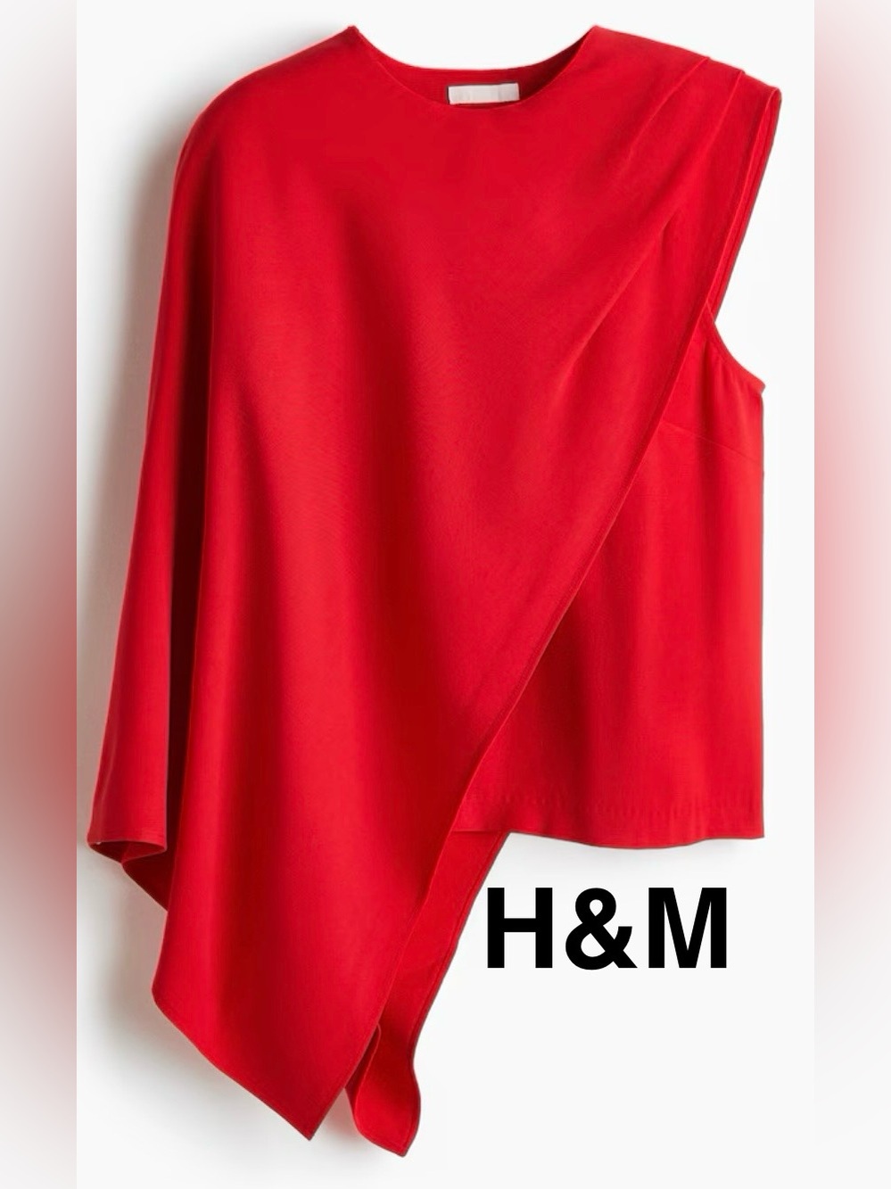 H&M Red Cape Style Overlay Draped Top - Size L - NEW